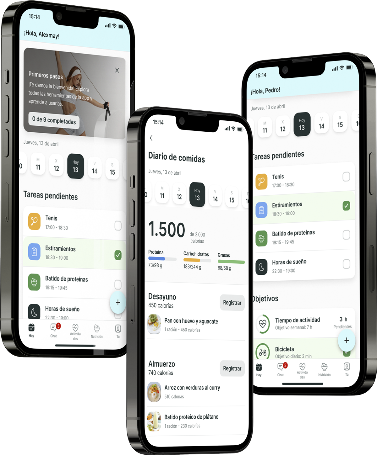 Un mockup de la app de coaching mostrando las funciones.